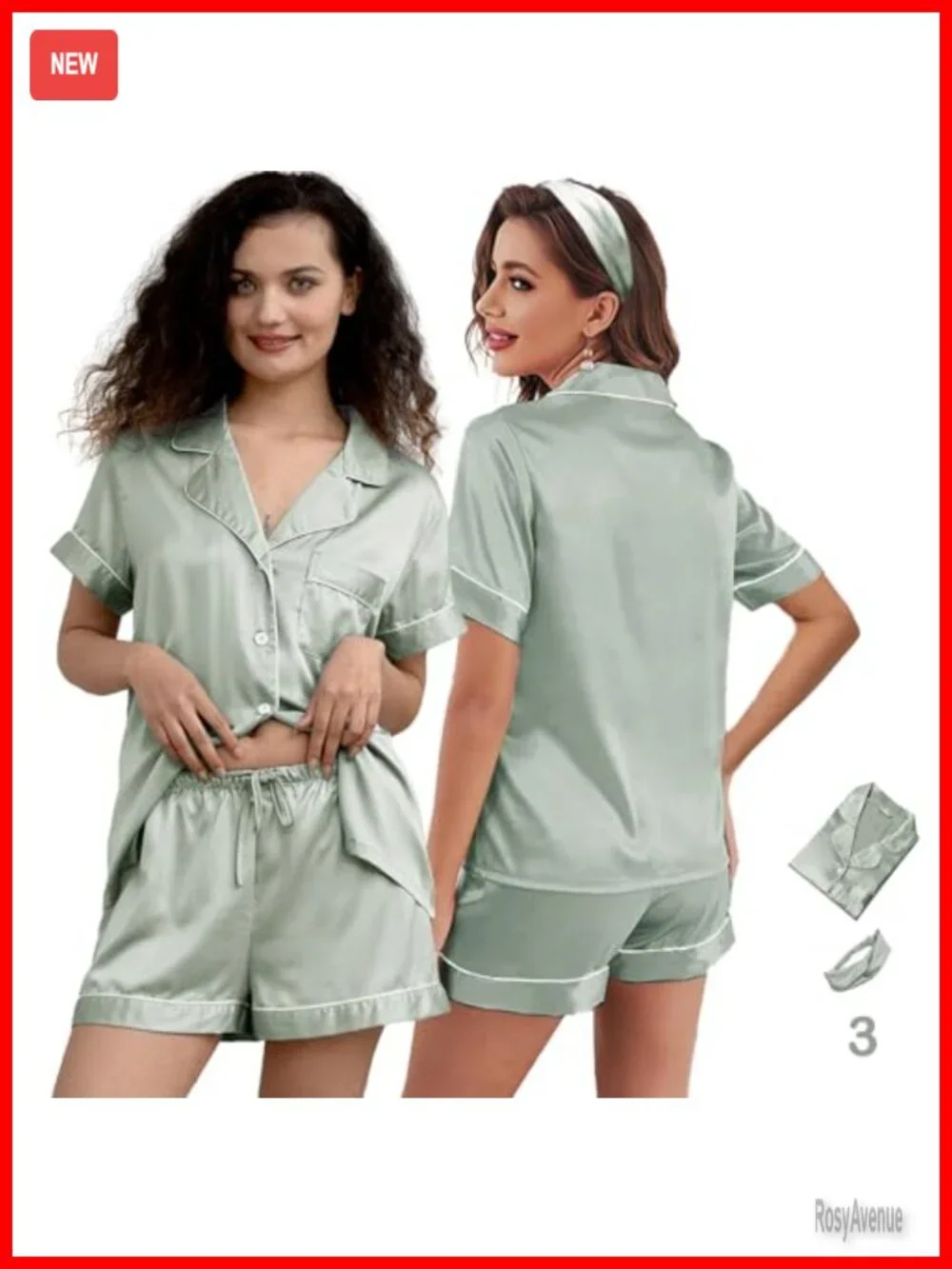 3pc Silk Satin Pajama Set Short Sleeve Lounge Sleepwear